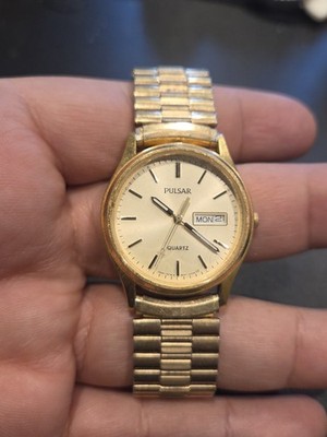 Vintage Pulsar Mens Watch 34mm Champagne Dial Two Tone Day Date