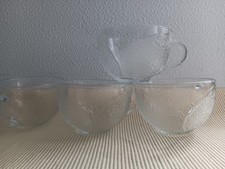 4 Glastassen Blätermuster Relief  Schälchen für Bowle Glühwein Dessert Kompott