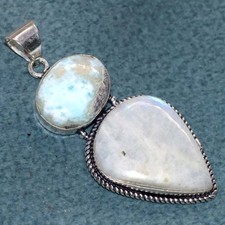 Ciondolo lungo arcobaleno pietra di luna Larimar argento 925 placcato 2,4" regalo per bestia GW