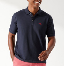  100 NWT Tommy Bahama IslandZone M Navy BLUE Emfielder Supima cotton Polo Shirt