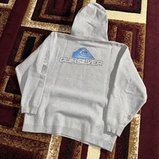 Vintage 90s Y2K Quiksilver Surf Boards Logo Hoodie Grey Sz XL