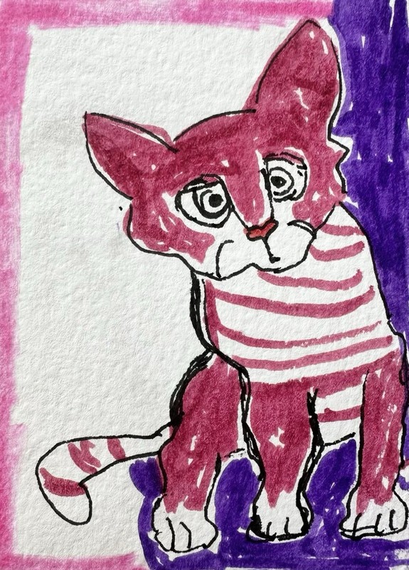 Original ACEO Painting Cat Miniature Art Card By Carole Collins M4