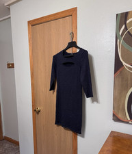 Express Medium Metallic Blue Long Sleeve 3/4 Sleeve Bodycon Dress w/Front Cutout