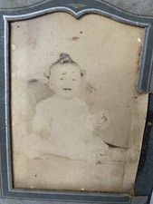Vintage Sepia Baby Photo 1900s Oval Antique Cabinet Card Portrait Photograph