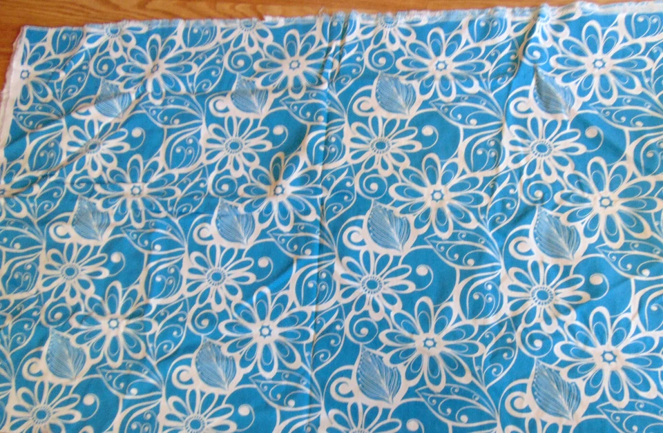 Telas Mill Creek Serigrafía Original Algodón Turquesa y Blanco 45" x 53" NUEVO Foto 2 de 2