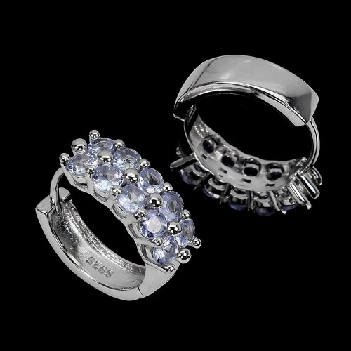 Summer 925 Silver Earrings Round Blue Tanzanite Natural Gemstone Jewelry - Picture 3 of 9