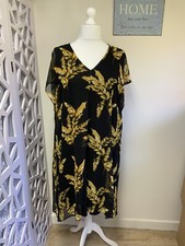 Image of Ladies Dress Size 22 Evans Palm Overlay Split Front Black ChiffonNEW With Tag