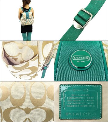 AUTHENTIC Coach Signature Stripe Backpack 21928 Khaki/Jade  display picture 2