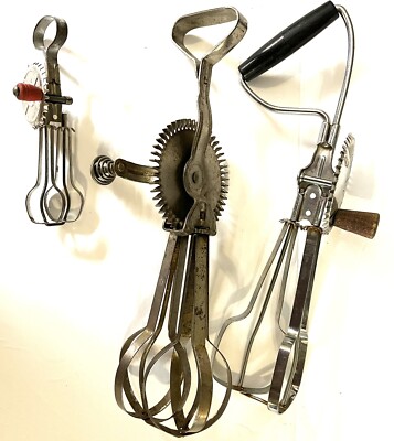 Lot of 3 Vintage Egg Beaters Hand Mixers Antique Kitchen Utensils Tools