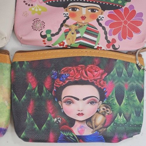 Menge 6 Frauen Mädchen Geldbörse Geld Kleingeld Tasche Souvenir Frida Khalo Mexiko Neu - Bild 6 von 14