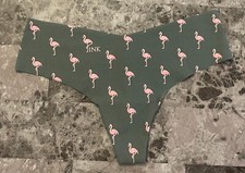 NWOT VICTORIA'S SECRET PINK GREEN PINK FLAMINGO LOGO NO SHOW THONG PANTIES