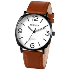 Men's Causal Soft PU Strap Quartz Wrist Watch Arabic Numerals Dial Easy to Read