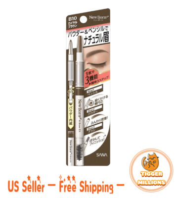 SANA NewBorn EX 3Way Eyebrow Liner W/Pencil Powder Brush #02/B10 Royal Brown New