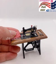 1/12 Miniature Sewing Machine Dollhouse Furniture With Scissor&Red Cloth Toy