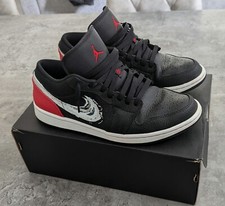Jordan 1 Low Brushstroke Swoosh - Black Red for Sale