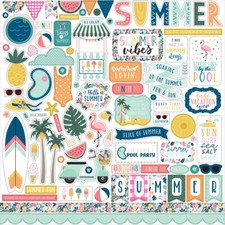 1 12x12 Sheet of Echo Park Paper POOL PARTY Scrapbook Element Stickers