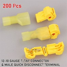 200x T-Taps  Male Disconnect Wire Connectors Yellow 12-10 AWG Gauge Terminals