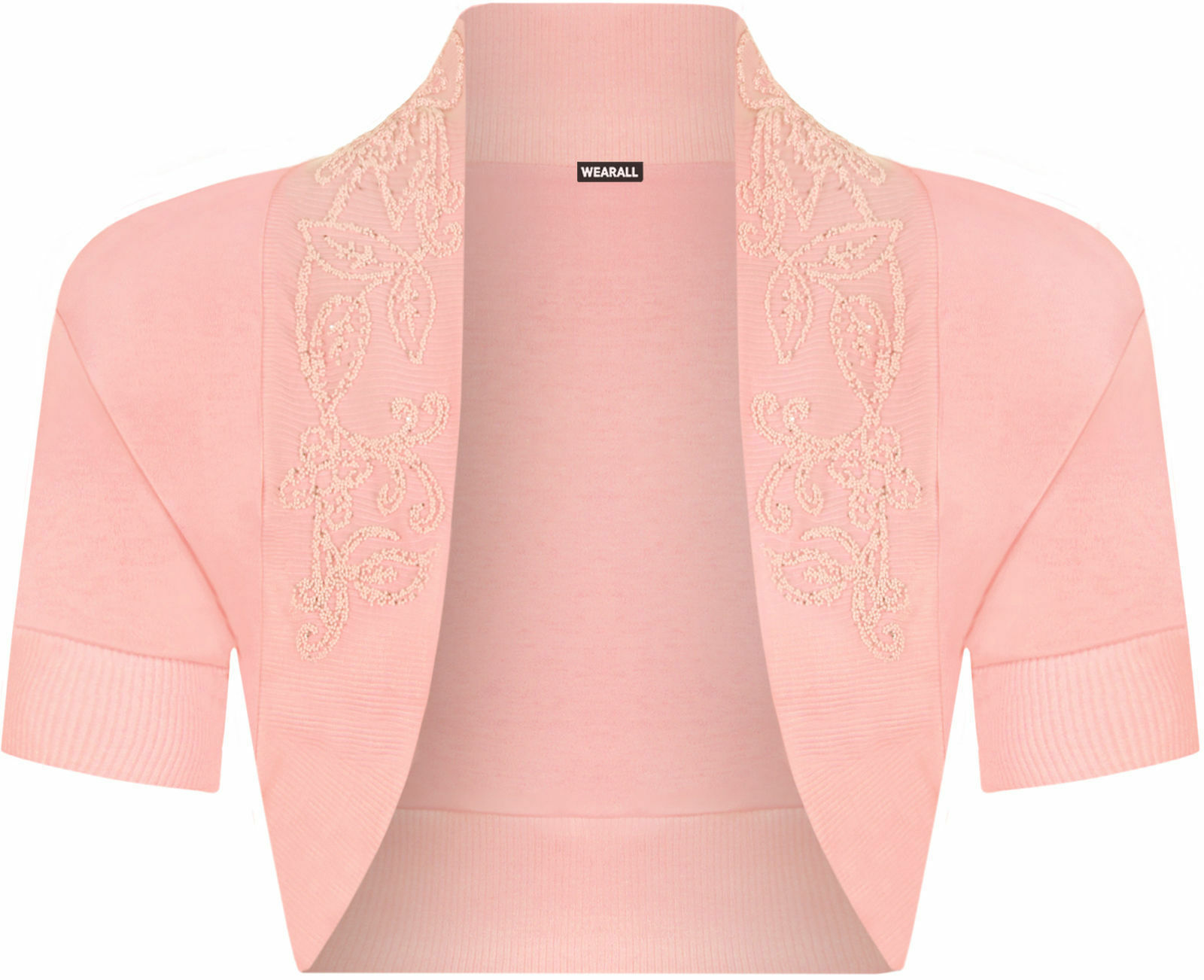 New Women's Beaded Cropped Short Cap Sleeve Shrug Bolero Cardigan Top