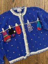 Vtg Mittens Hanging Out To Dry Ugly Christmas Sweater L XL Ski Snow Theme