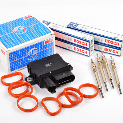 HÜCO Steuergerät + BOSCH Glühkerzen Dichtungssatz für BMW 4-Cylinder 12218591723