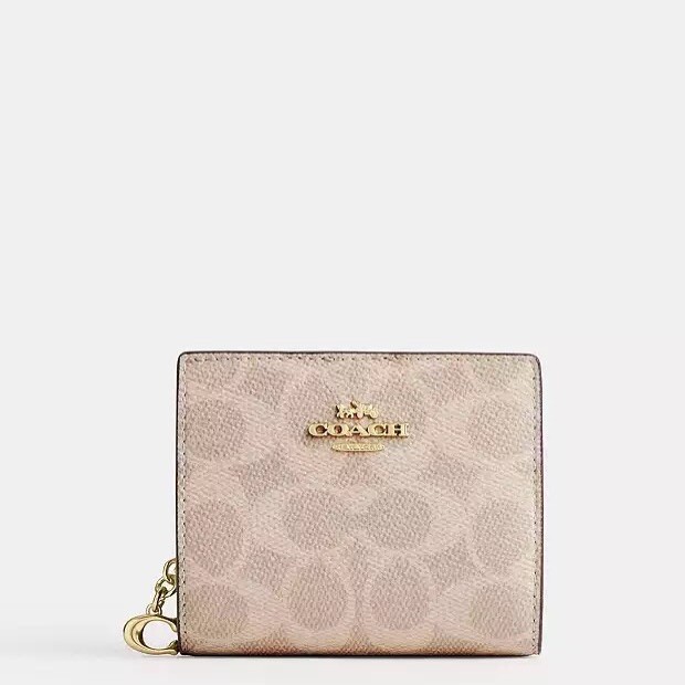 NWT Coach Snap Wallet CW789 Gold /Sand/Chalk Signature Canvas w/C