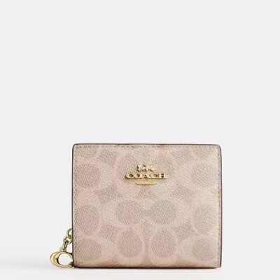 NWT Coach Snap Wallet CW789 Gold /Sand/Chalk Signature Canvas w/C