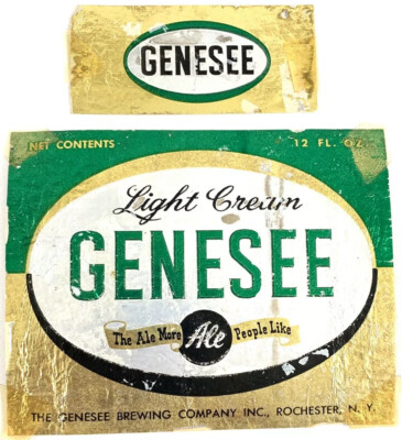Vintage Foil Genesee Light Cream Beer Bottle Label Rochester New York & Neckband