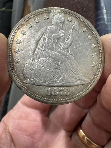 1873 Seated Dollar Better Date No Chop Marks Drilled And Filled