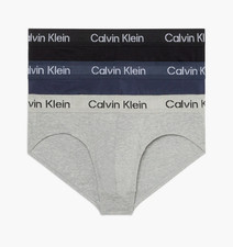 CALVIN KLEIN Hip Briefs Mens XL Black Gray Blue 3-Pack Cotton Stencil Logo