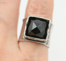 SILPADA Black Onyx Sterling Silver 925 Hammered Wide Band Ring 13.13g Size 8.5