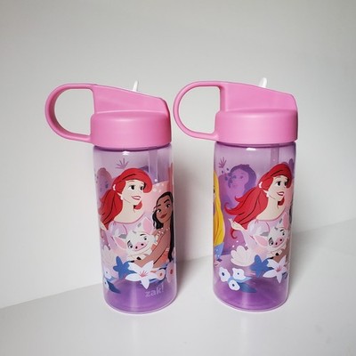 2 Zak Disney Princess Straw Bottle Pink W/ Handle Flip Top Athletic School Water