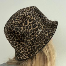 Vintage 90's Y2K Leopard Print Faux Fur Bucket Hat by Betmar New York