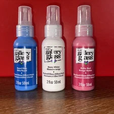 Lot Of 3 FolkArt Gallery Glass Paint 2oz-Royal Blue, Ruby Red, Snow White (Bin 2