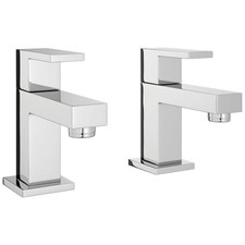 Kubic Chrome Basin Taps Bathroom Pair Modern Square Sink Hot Cold UK Lever Dual