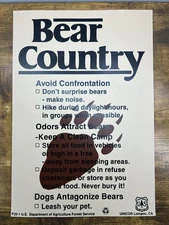 Vintage Bear Country Sign US Forest Service Plastic Poster UNICOR Lompoc Hiking