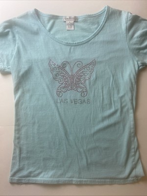 Las Vegas Graphic Short Sleeves Juniors Slim Fit T-Shirt Size Large Butterfly