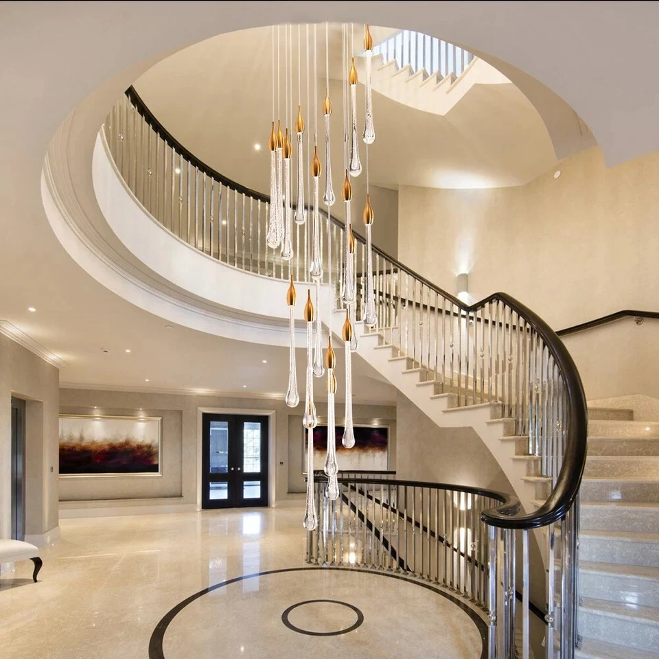 Staircase Pendant Lights Crystal Long Raindrop Chandelier Kitchen Island Lamp - Image 4 of 4