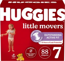 Huggies Size 7 Diapers, Little Movers Baby Diapers, Size 7 (41+ lbs), 88 Count