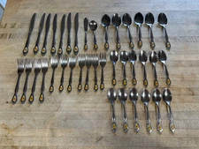 Vtg 38 pieces   CUS7 (STAINLESS) by CUSTOMCRAFT Stainless  Ceramic Floral Inlay