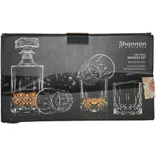 Shannon by Godinger 5 Piece Whiskey Set Crystal Decanter Glasses New Open Box