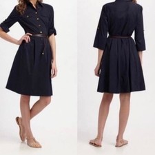 Tory Burch Blythe Dress Navy Blue Gold Button Utility Shirt Dress Size 14 NWT