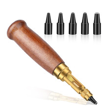 Adjustable Leather Hole Punching Tool Automatic Puncher with Wooden Handle Ho...