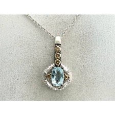 Le Vian 14K White Gold 18" Pendant Necklace Aquamarine & Diamond Jewelry for Her
