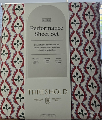 Threshold Performance Sheet Set Queed 400 Thread Count 100% Cotton Sateen - New