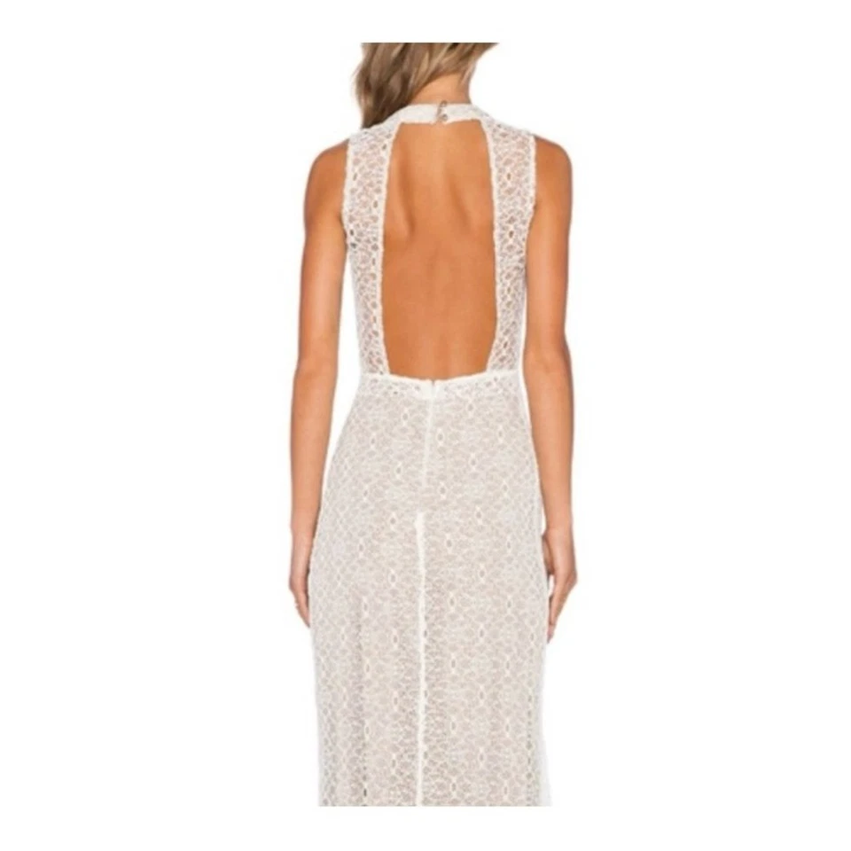 Vestido de noche Again for Revolve para mujer talla mediana marfil crema Isabel encaje Foto 3 de 4