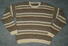 Vintage Arrow Sweater Mens 2XL Brown Fair Isle Crewneck Ramie Knit Pullover