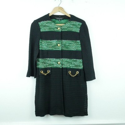 Ming Wang Womens XS Knit Jacket Career Long Green Black Gold Chain Elegant