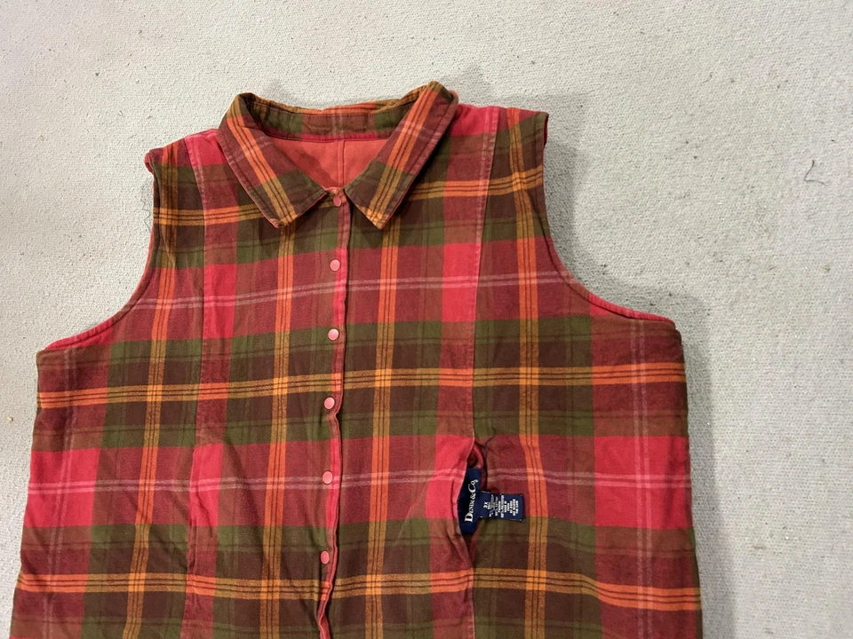 Chaleco Denim & Co Mujer 3X Rojo Cuadros Reversible Acolchado Talla Grande Franela Foto 4 de 4