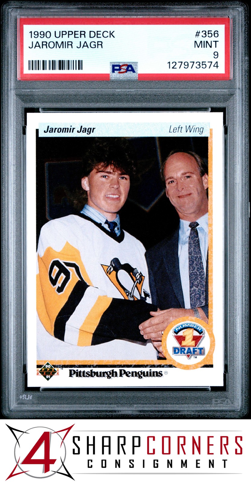 1990 UPPER DECK #356 JAROMIR JAGR RC PENGUINS PSA 9