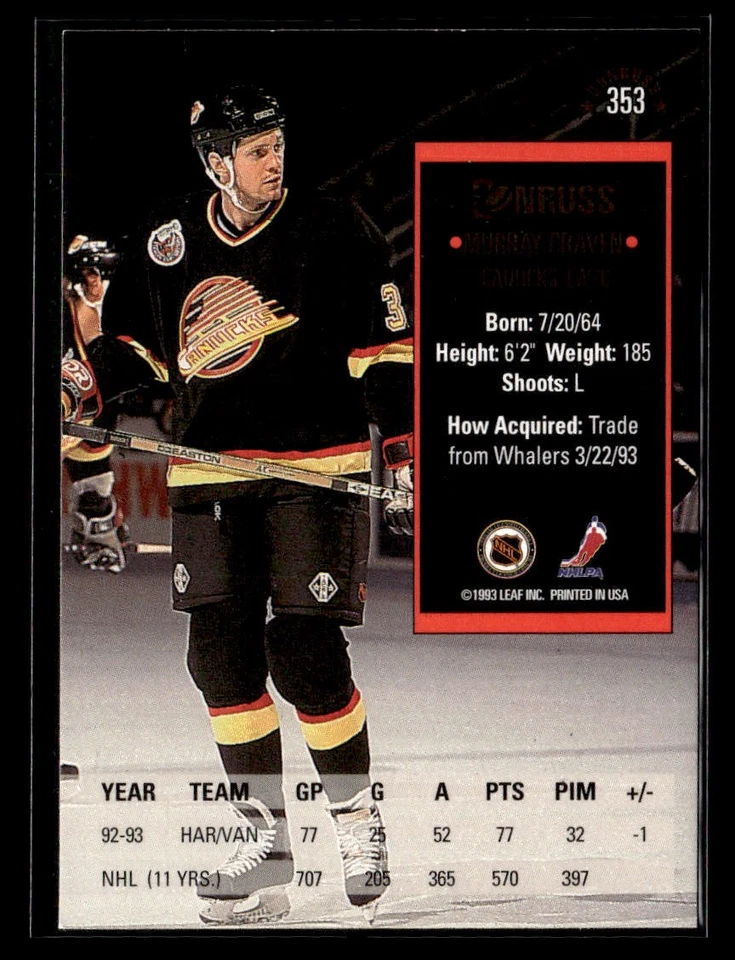 1993-94 Donruss Murray Craven #353 - Image 2 of 2